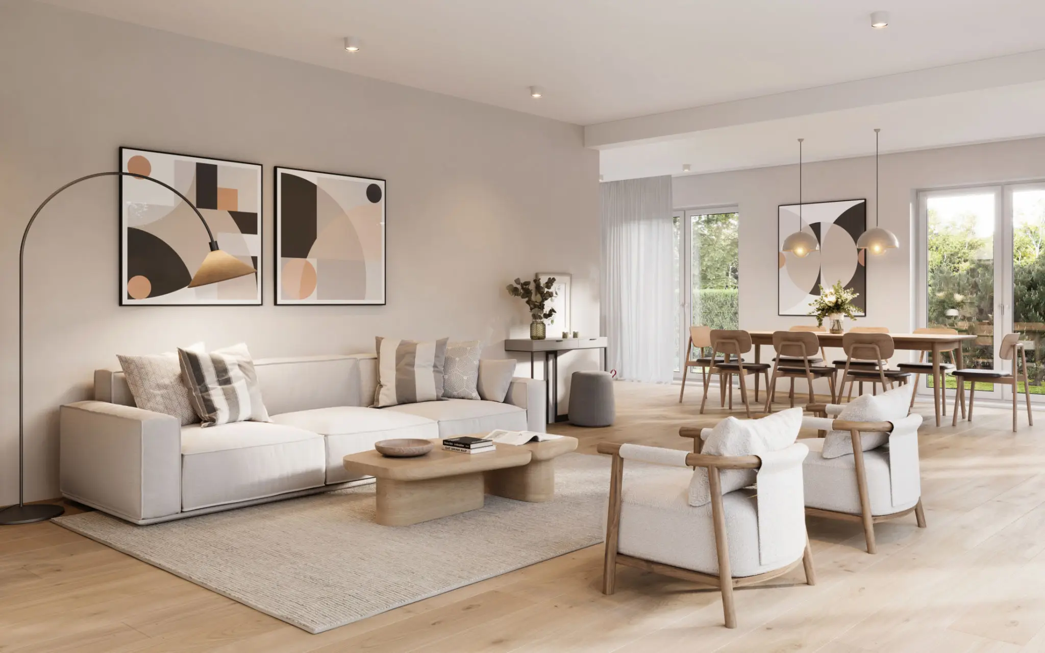 Modern living room with neutral decor