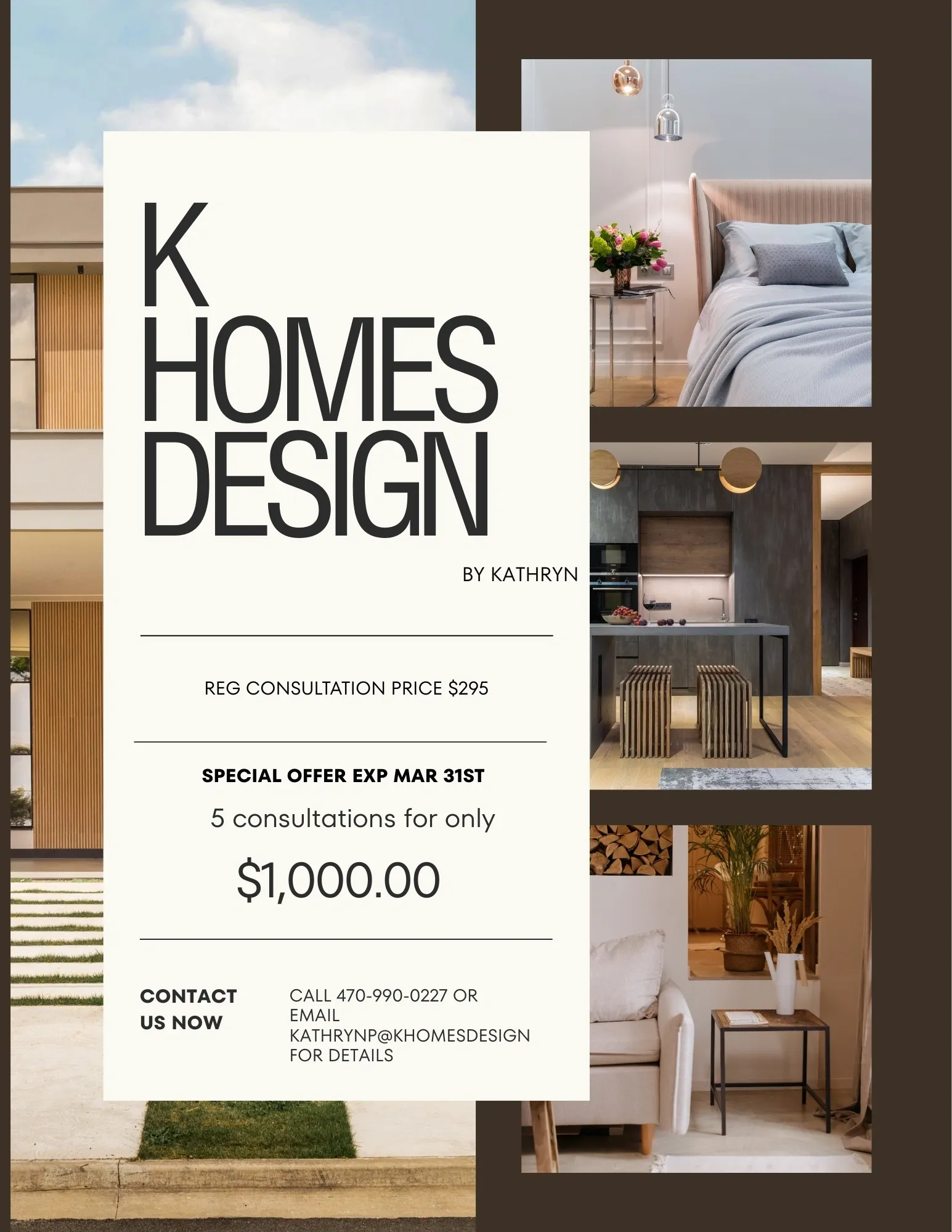 Home design consultation offer promotional flyer.